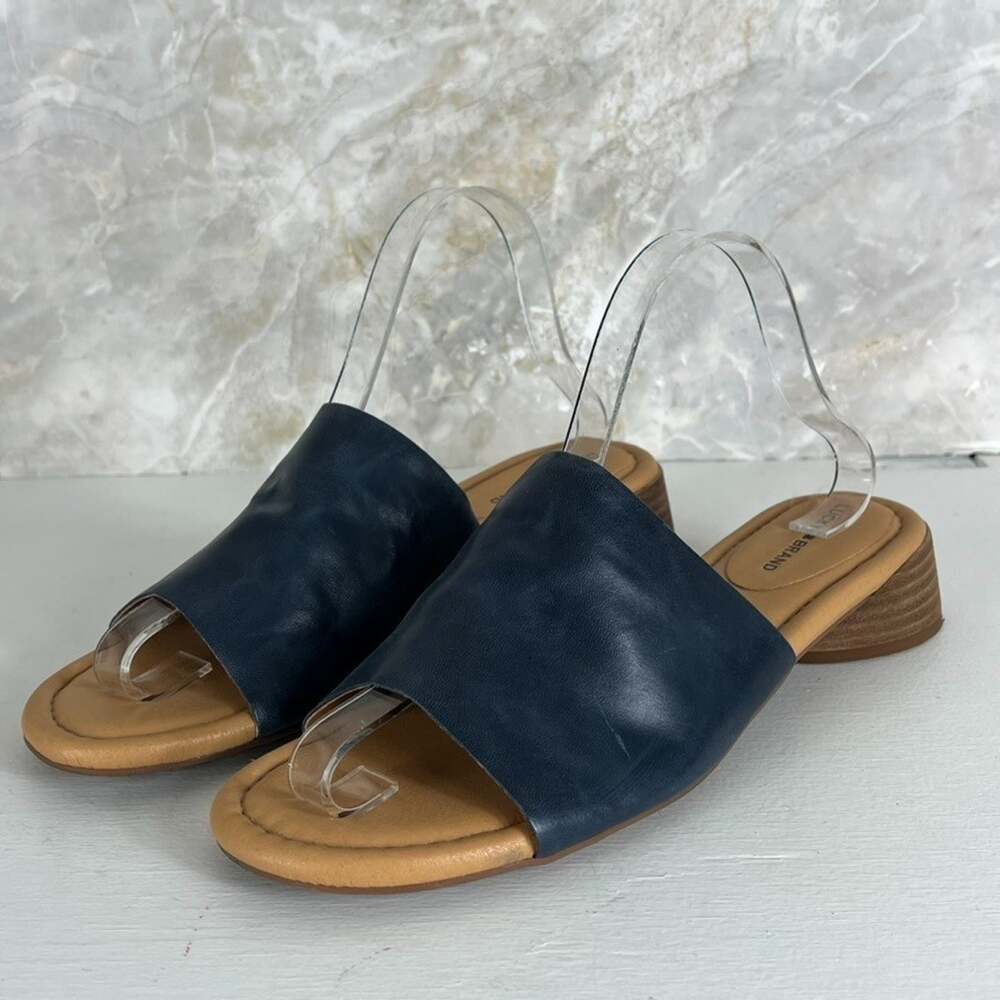 Lucky Brand Heeled Sandals 9.5 M Raffy Navy Blue Leather